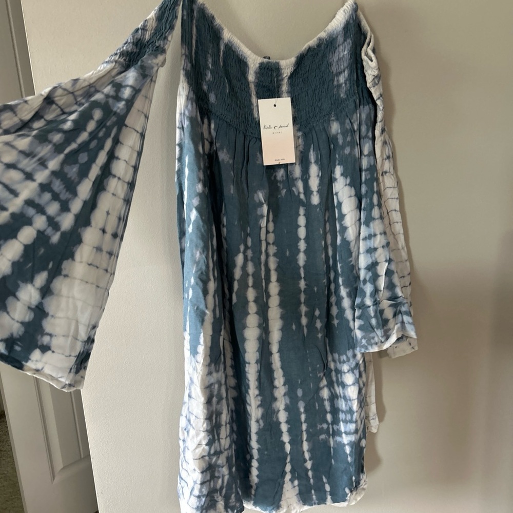 NWT Kiwi & Punch Blue and White Smocked Tie-Dye Dress Sz M